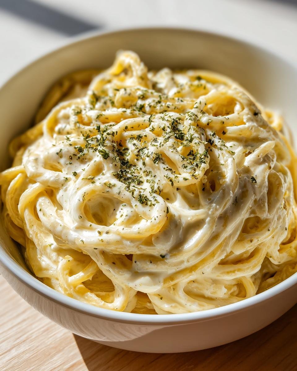 High Protein Cottage Cheese Alfredo Pasta