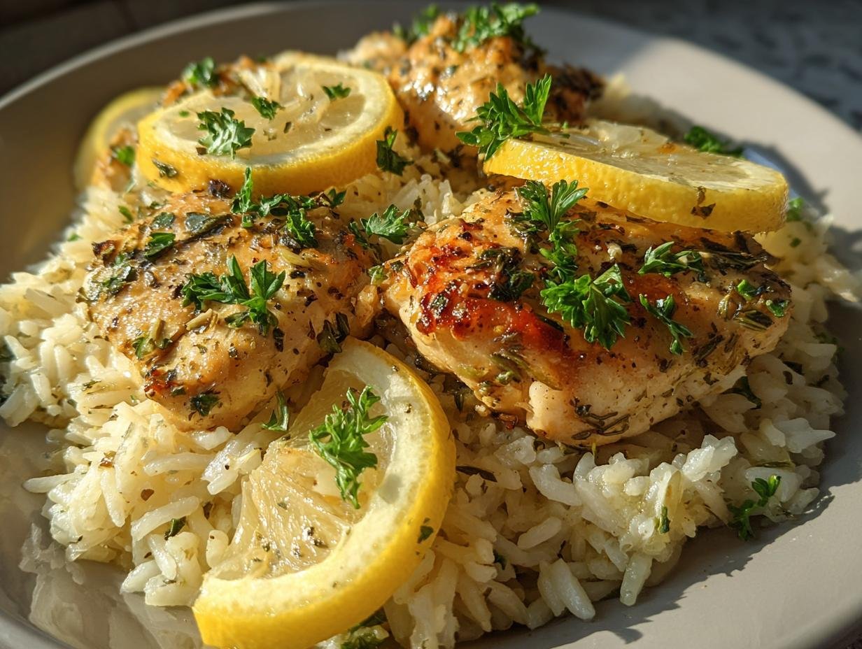 5-Ingredient Dump and Bake Lemon Herb Chicken and Rice Bliss