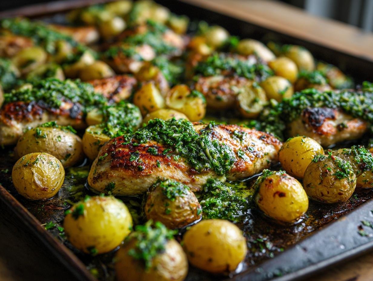 Juicy Sheet Pan Chimichurri Chicken and Potatoes in 40 Minutes